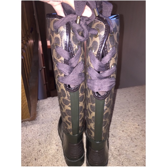 Coach tall, lace up back rain boots. Size 6 - Picture 2 of 2